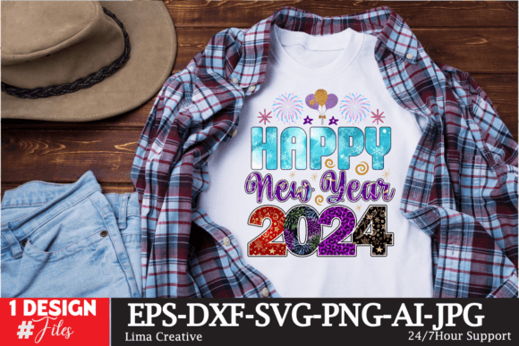 Happy New Year 2024 Sublimation PNG for T-Shirt Graphics
