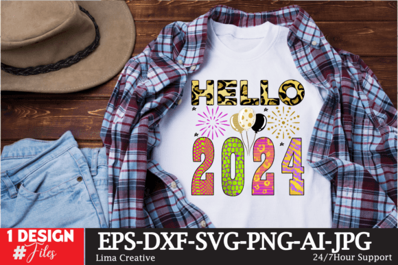 Hello 2024 Sublimation PNG: Fresh Graphics for T-Shirt Designs