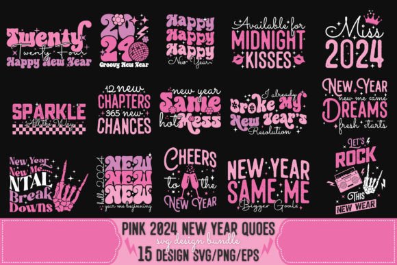 Pink New Year Groovy 2024 SVG Bundle in Action