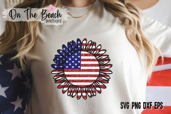 Sunflower & Flag Graphic for Patriotic T‑Shirt Designs